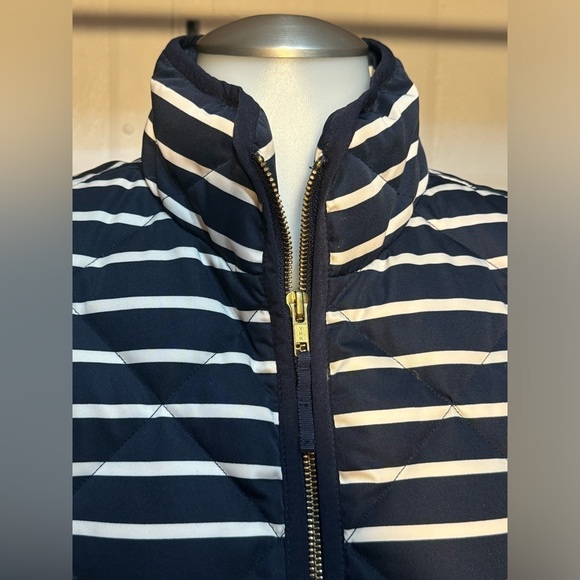 Small down filled feather puffer vest j crew blue white striped Vest Quilted - Picture 5 of 11